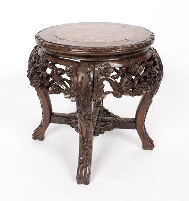 Lot 291 - A Chinese hardwood stand with marble top, the...