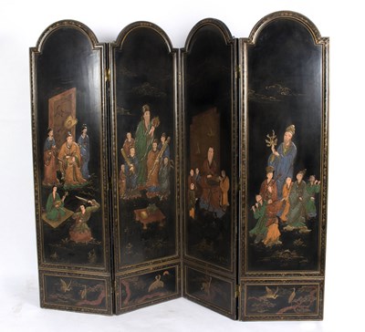 Lot 293 - A Chinese four panel three-fold screen, each...