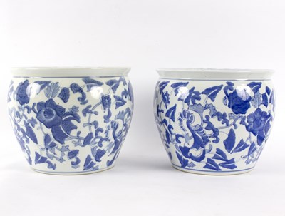 Lot 300 - A pair of Chinese blue and white jardinieres,...