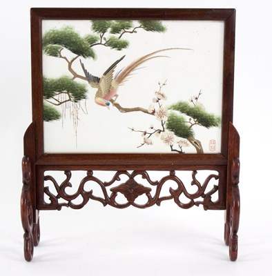 Lot 301 - A Chinese silk embroidered table screen, 20th...