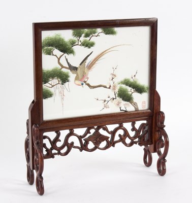 Lot 301 - A Chinese silk embroidered table screen, 20th...