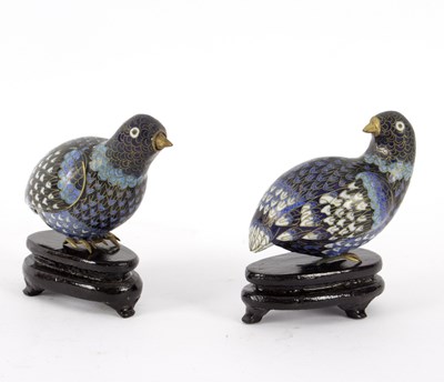 Lot 302 - A pair of Chinese Cloisonne figures of quail,...