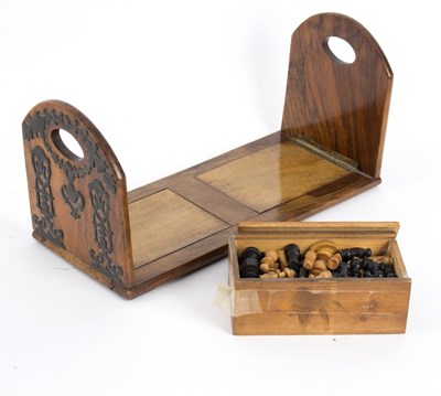 Lot 335 - A turned wood chess set and a Victorian walnut...