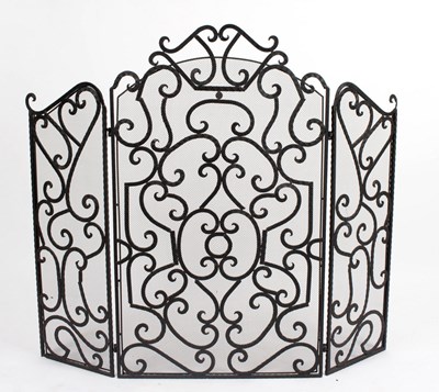 Lot 343 - A 20th Century iron and mesh spark guard,...