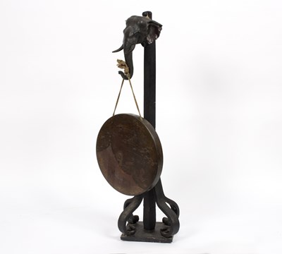 Lot 367 - A bronze and wrought iron gong on stand,...