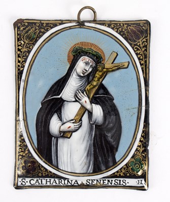 Lot 381 - A Limoges enamel plaque depicting S Catharina...