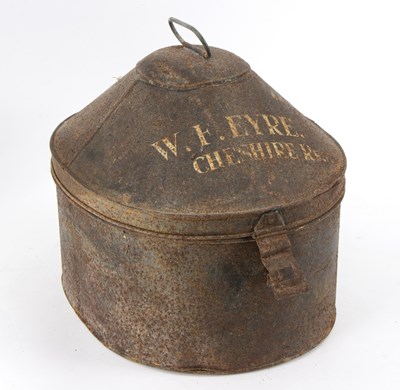 Lot 399 - A 19th Century military tin hat box with carry...