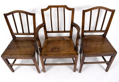 Lot 539 - A set of three oak 19th Century chairs with...