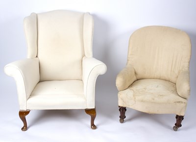 Lot 572 - A Victorian tub armchair on turned legs and a...