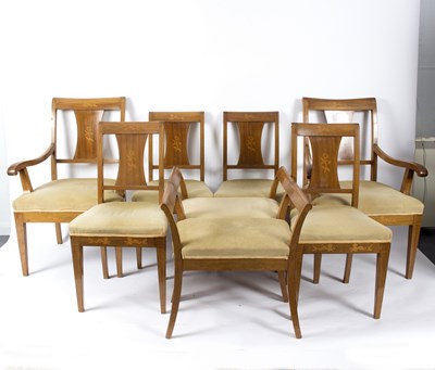 Lot 580 - Six mahogany dining chairs with inlaid backs,...