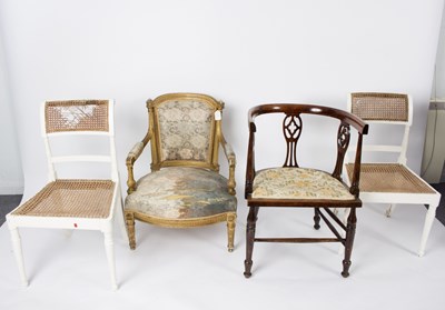 Lot 584 - A pair of white painted cane single chairs, an...