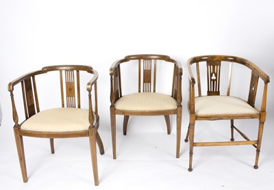 Lot 640 - Three Edwardian mahogany tub shaped chairs...