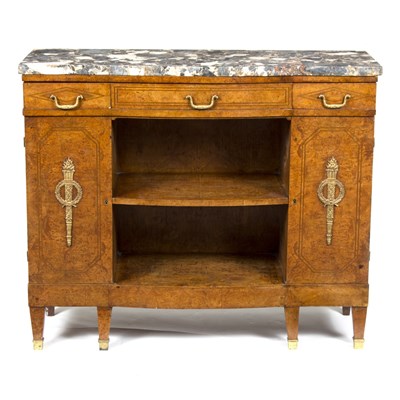 Lot 666 - A French yew wood cabinet with marble top, the...