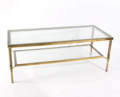 Lot 705 - A gilt brass coffee table, with fluted legs,...