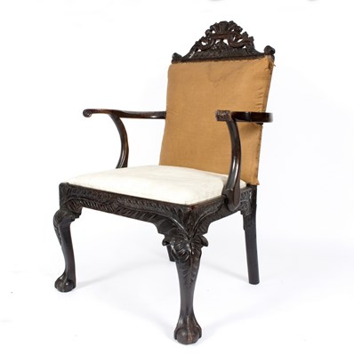 Lot 743 - An 18th Century carved oak open armchair,...