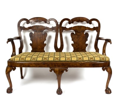 Lot 747 - An 18th Century style walnut two-chair back...