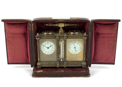 Lot 843 - An Edwardian clock/barometer, in a gilt brass...