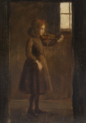 Lot 1013 - 19th Century/Girl playing a Violin/oil on...