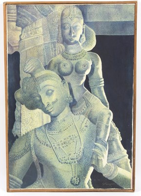 Lot 1036 - S Murugesan/Indian Carving/signed/oil on...