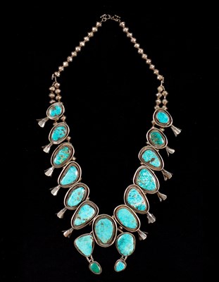 Lot 2 - A silver and turquoise Navajo 'Squash Blossom'...