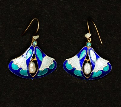 Lot 21 - A pair of Art Nouveau enamelled earrings, of...