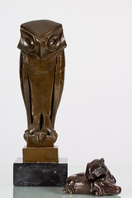 Lot 74 - An Art Deco bronzed model of an owl on a...