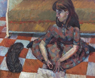 Lot 280 - 20th Century School/Girl with Cat/oil on board,...