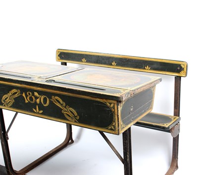 Lot 481 - A vintage school double desk, later painted...