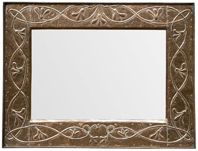 Lot 506 - An Arts & Crafts style copper framed mirror,...