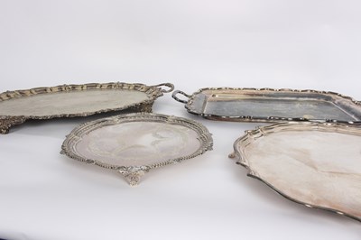 Lot 3 - A two-handled plated tray with shell and C...