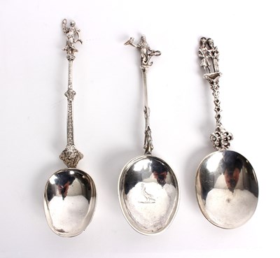 Lot 9 - Three Dutch silver spoons each with decorative...
