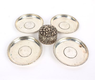Lot 13 - Four Indian silver ashtrays, each set with a...