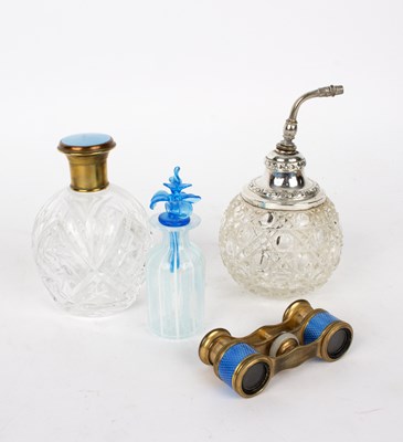 Lot 27 - A cut glass scent bottle with silver mounts, a...