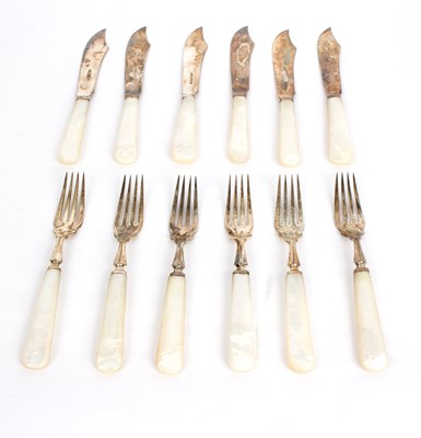 Lot 44 - Six pairs of silver fish knives and forks,...