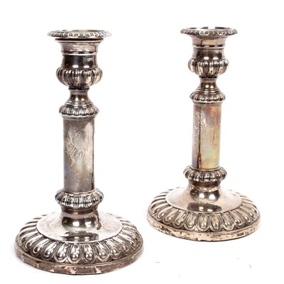 Lot 90 - A pair George III silver candlesticks, John...