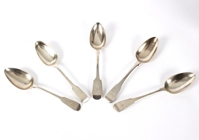 Lot 95 - Five Georgian and later fiddle pattern silver...
