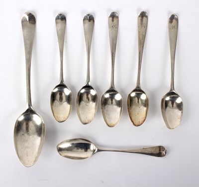 Lot 111 - Three silver shell and scroll back teaspoons,...