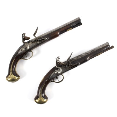 Lot 124 - Two brass mounted flintlock pistols, Griffin,...