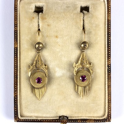 Lot 144 - A pair of Victorian pendant earrings, each in...