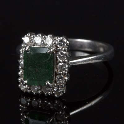 Lot 159 - An emerald and diamond ring, the rectangular...