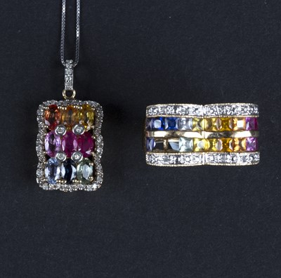 Lot 161 - A multi-gem pendant by R Klein, set a rainbow...