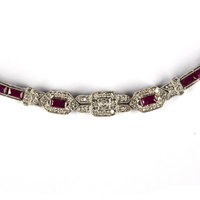 Lot 173 - An Art Deco style ruby and diamond bracelet,...