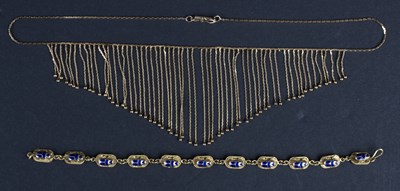 Lot 185 - A 14K gold fringe necklace and an enamelled...