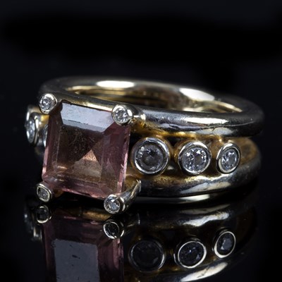 Lot 194 - A pink tourmaline and diamond dress ring of...