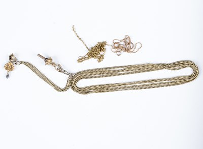 Lot 233 - A yellow metal guard chain hung with two 18th...