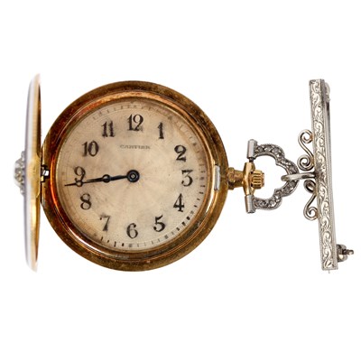 Lot 274 - A Cartier enamel and diamond pocket watch, the...