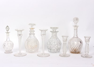 Lot 281 - Two pairs of glass candlesticks and four cut...