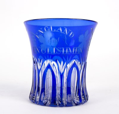 Lot 292 - A Bohemian blue glass waisted vase, engraved...