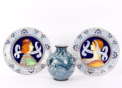 Lot 301 - A pair of Renaissance style faience chargers,...