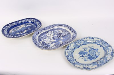 Lot 318 - Three Staffordshire blue and white meat dishes,...